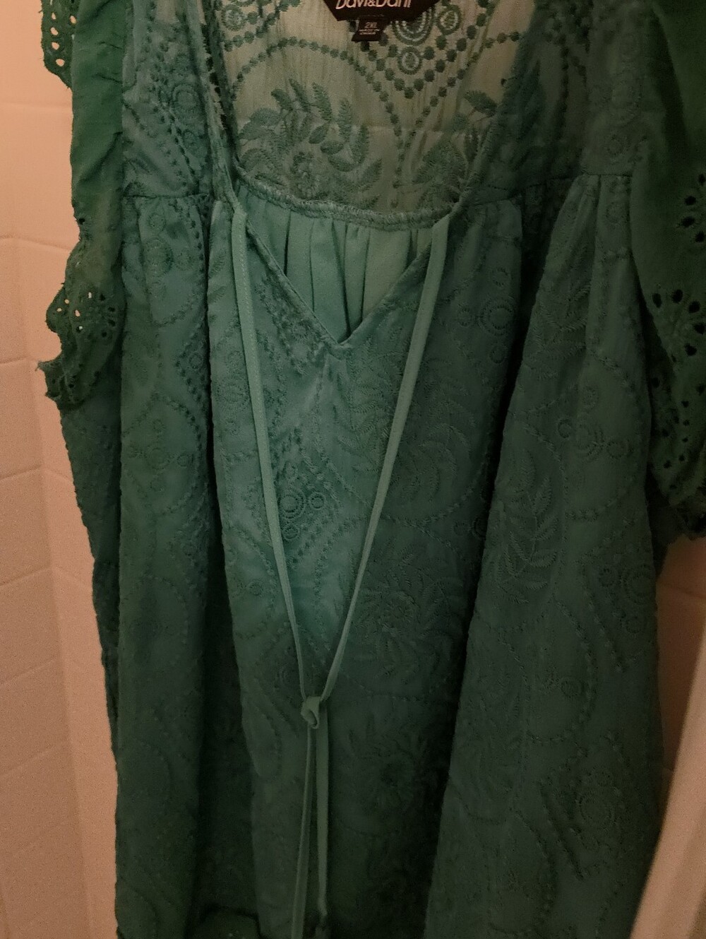 DAVI & DANI Teal Embroidered Eyelet Dress